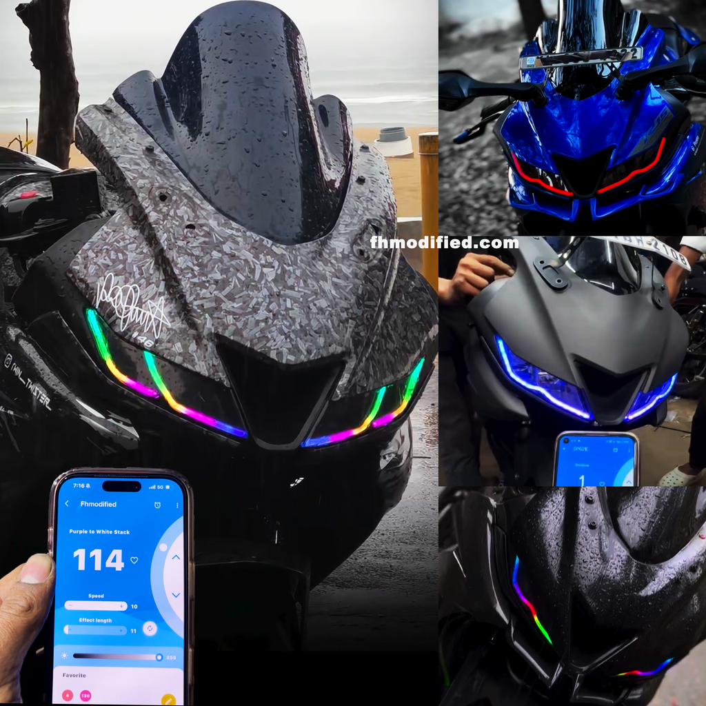 Yamaha R15 V3 Smart Bluetooth DRL Headlight Mod Kit – Multi-Colour Chasing & 140 Running Mods | Fully Waterproof